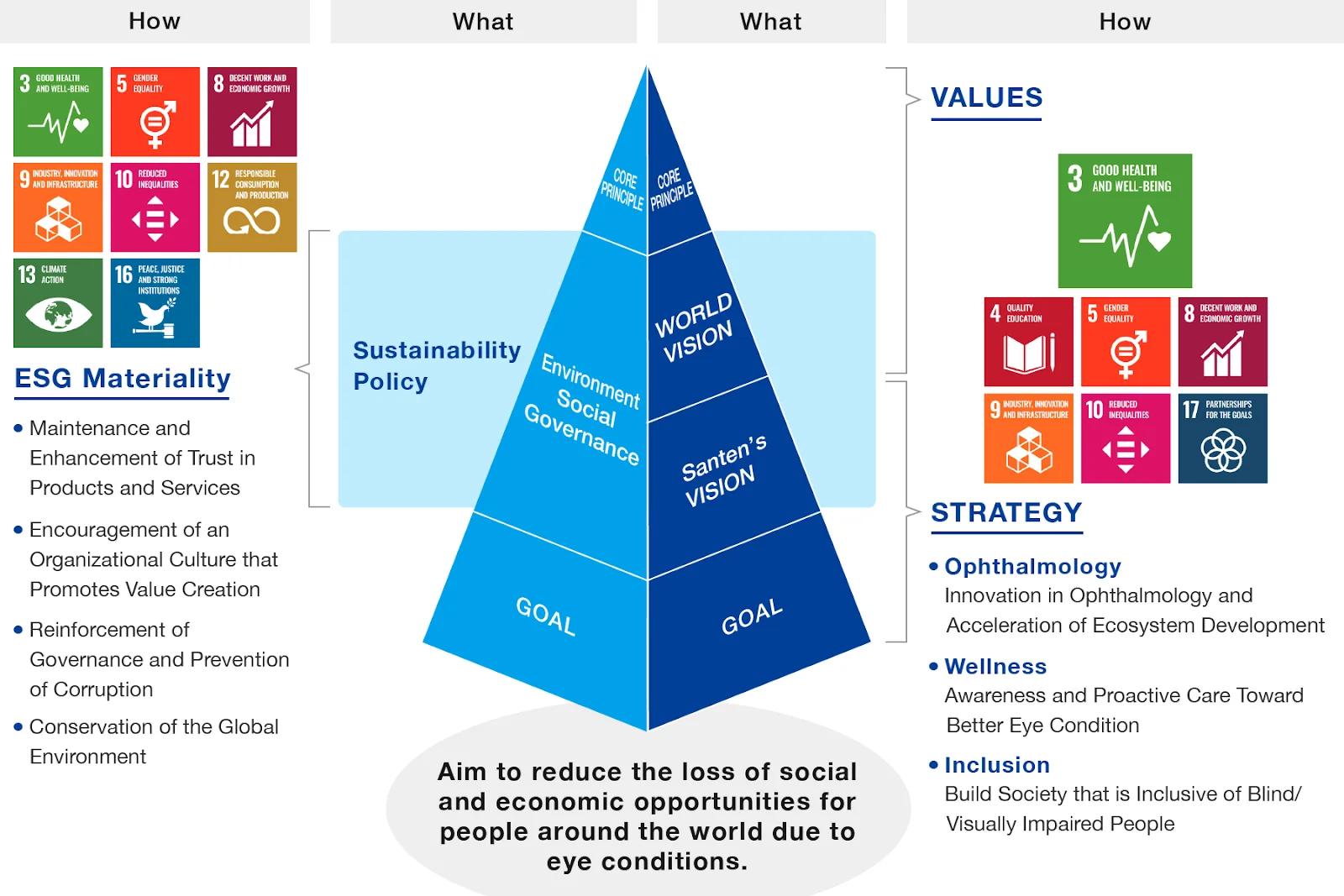 Santen sustainability policy incorporating the standpoint of ESG into the WORLD VISON